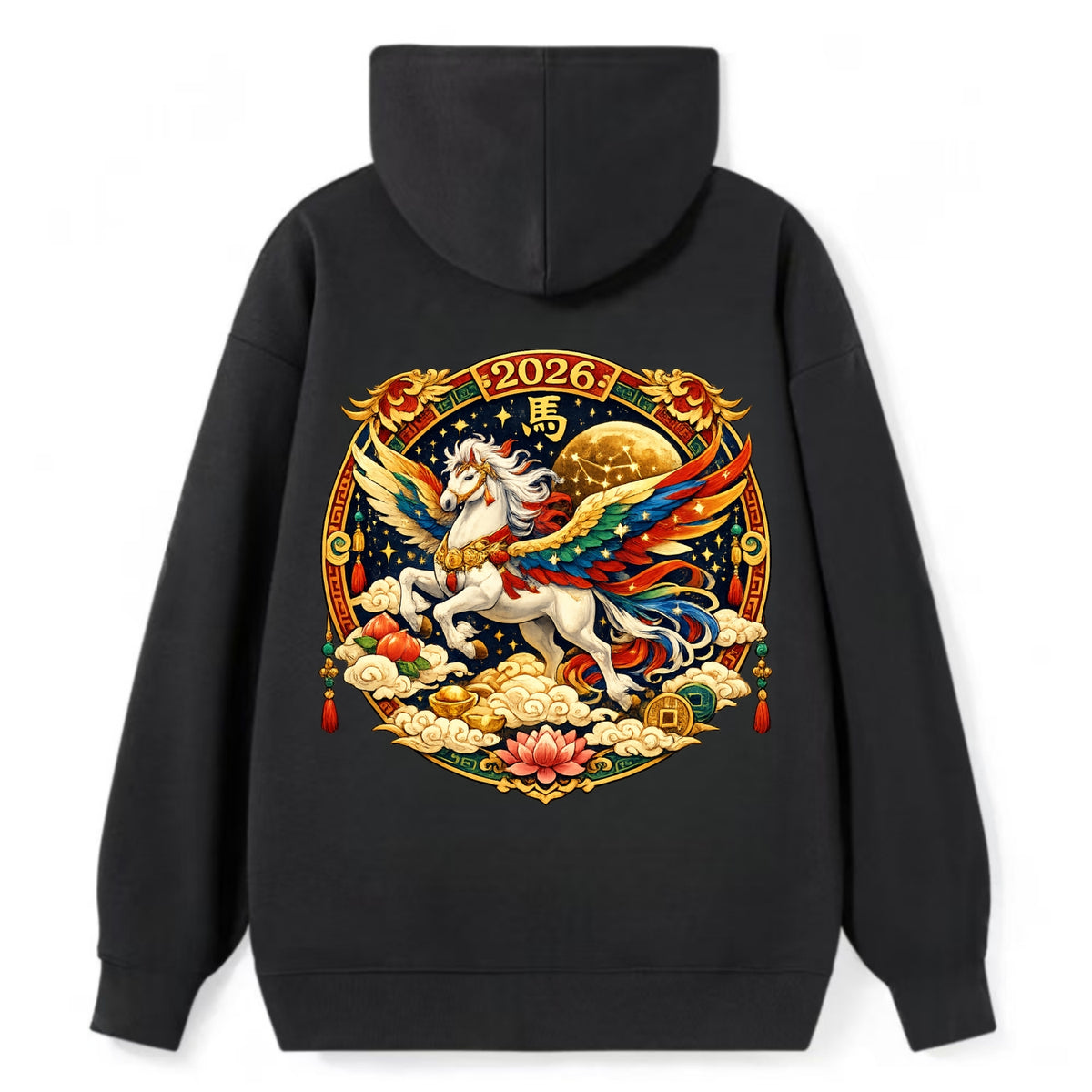 CELESTIAL HORSE | Heavenly horse among clouds and stars | Wings of - Classic Pullover Hoodie - Black