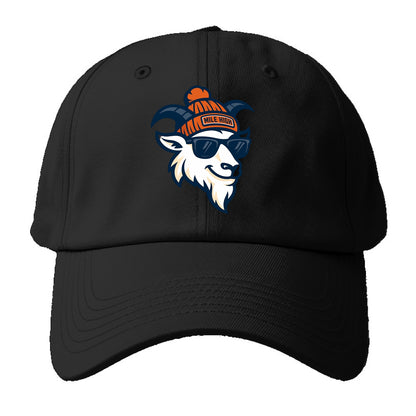Denver Mountain Goat wearing Broncos beanie with Mile High patch and wayfarer - Baseball Cap - Black