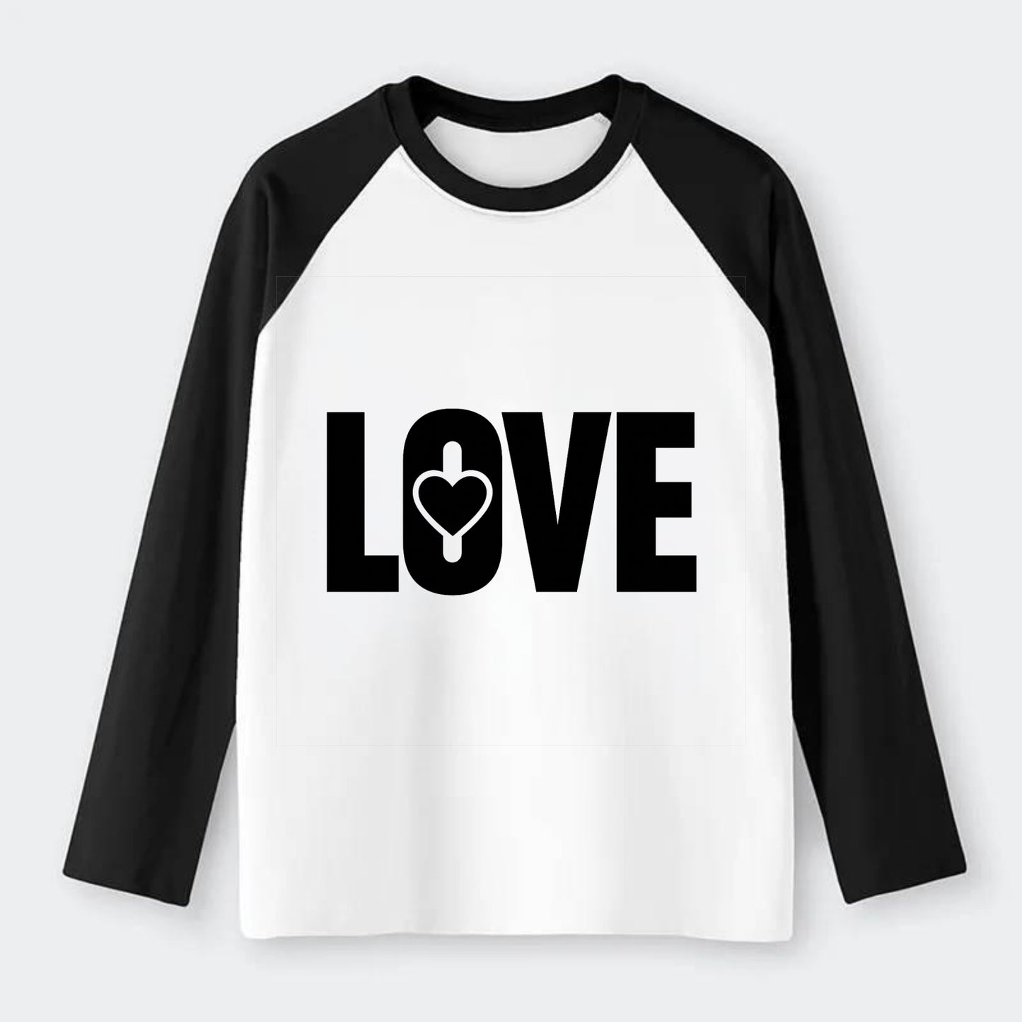 Bold typography design - "LOVE" - universal connection, heart centered - Raglan Long Sleeve T-Shirt - Black