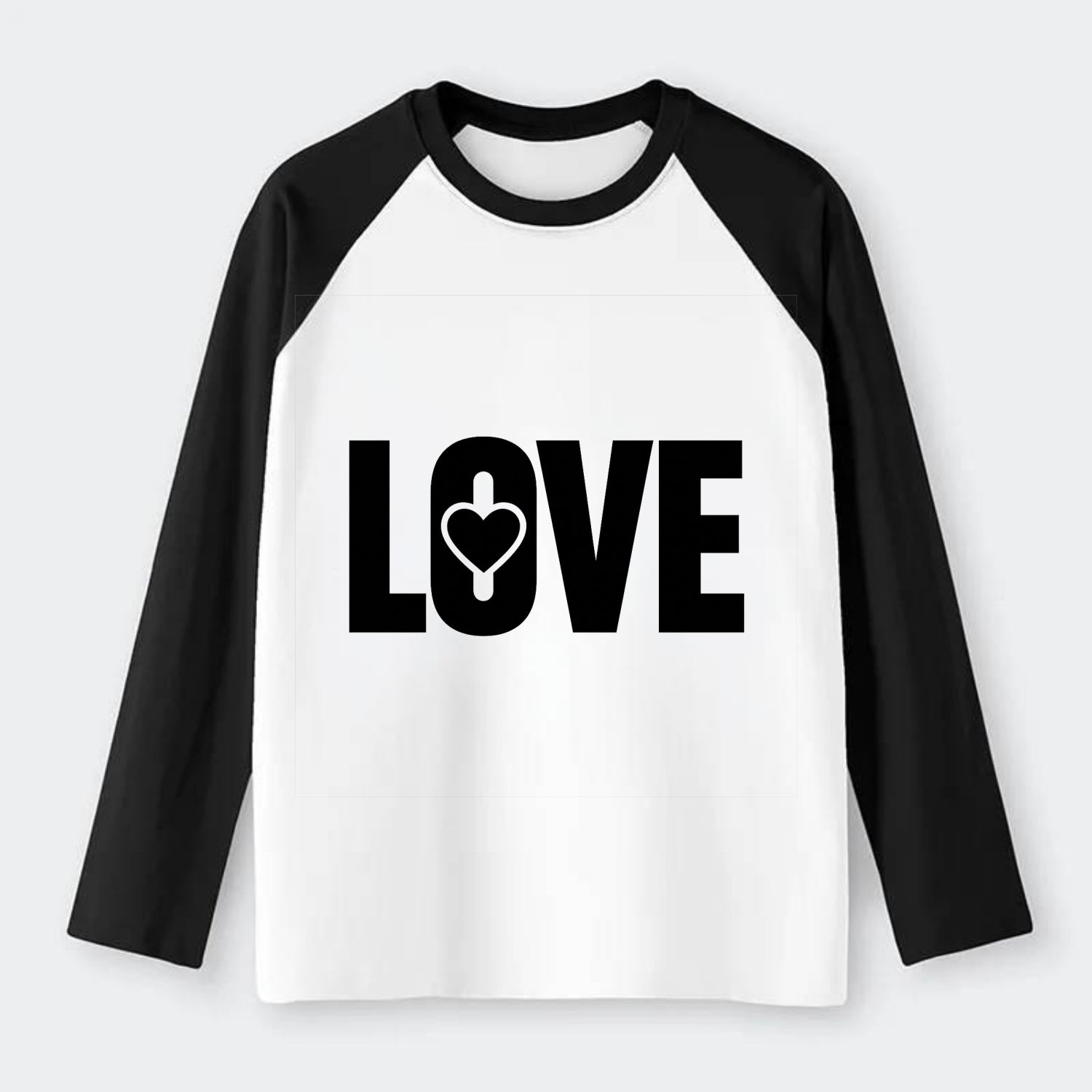 Bold typography design - "LOVE" - universal connection, heart centered - Raglan Long Sleeve T-Shirt - Black