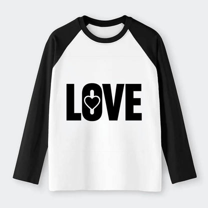 Bold typography design - "LOVE" - universal connection, heart centered - Raglan Long Sleeve T-Shirt - Black