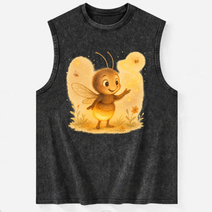 Firefly choreographer arranging synchronized light patterns over a meadow - Vintage Washed Tank - Black