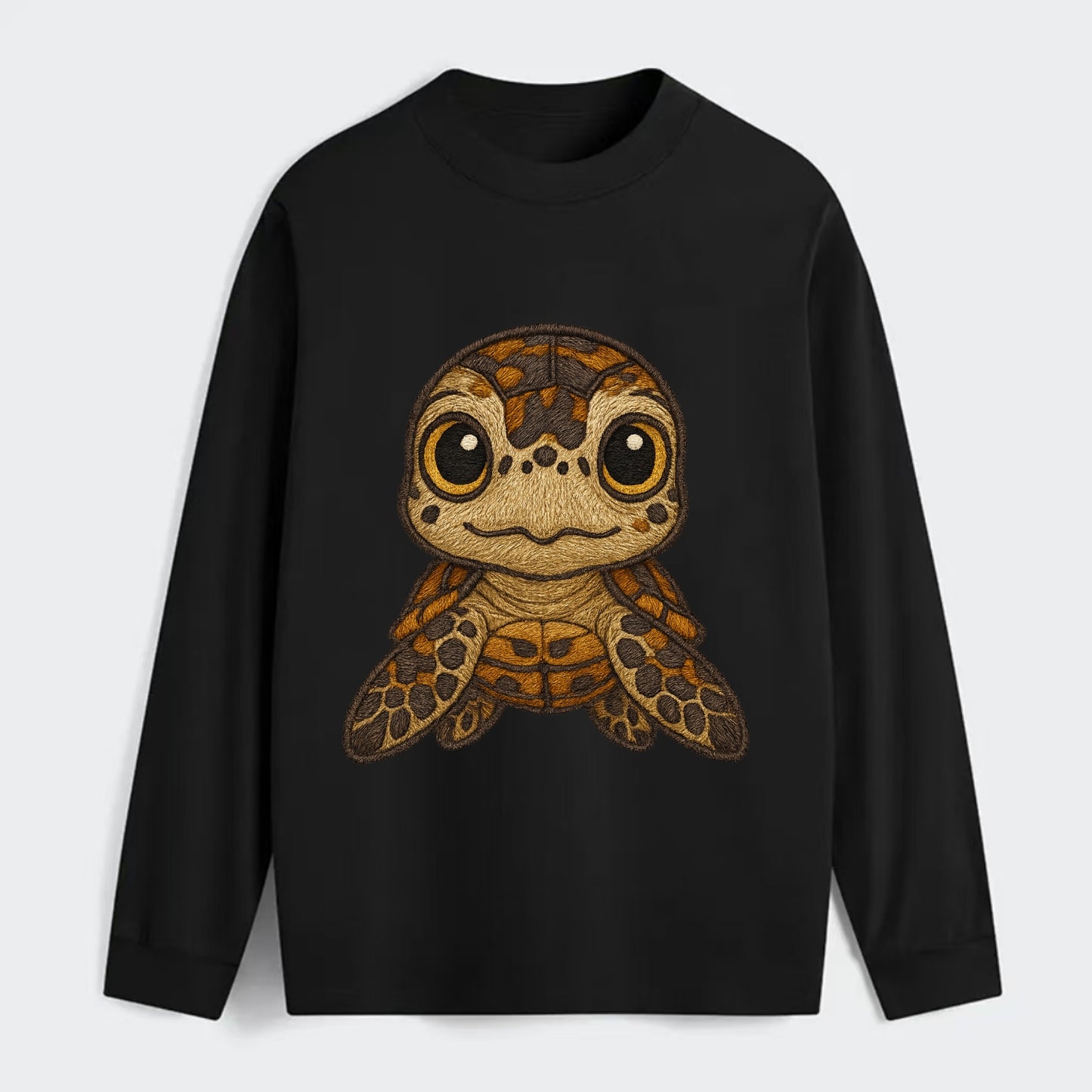 Baby Hawksbill Turtle - amber and brown shell pattern, curious golden - Classic Long Sleeve Shirt - Black
