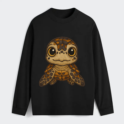 Baby Hawksbill Turtle - amber and brown shell pattern, curious golden - Classic Long Sleeve Shirt - Black