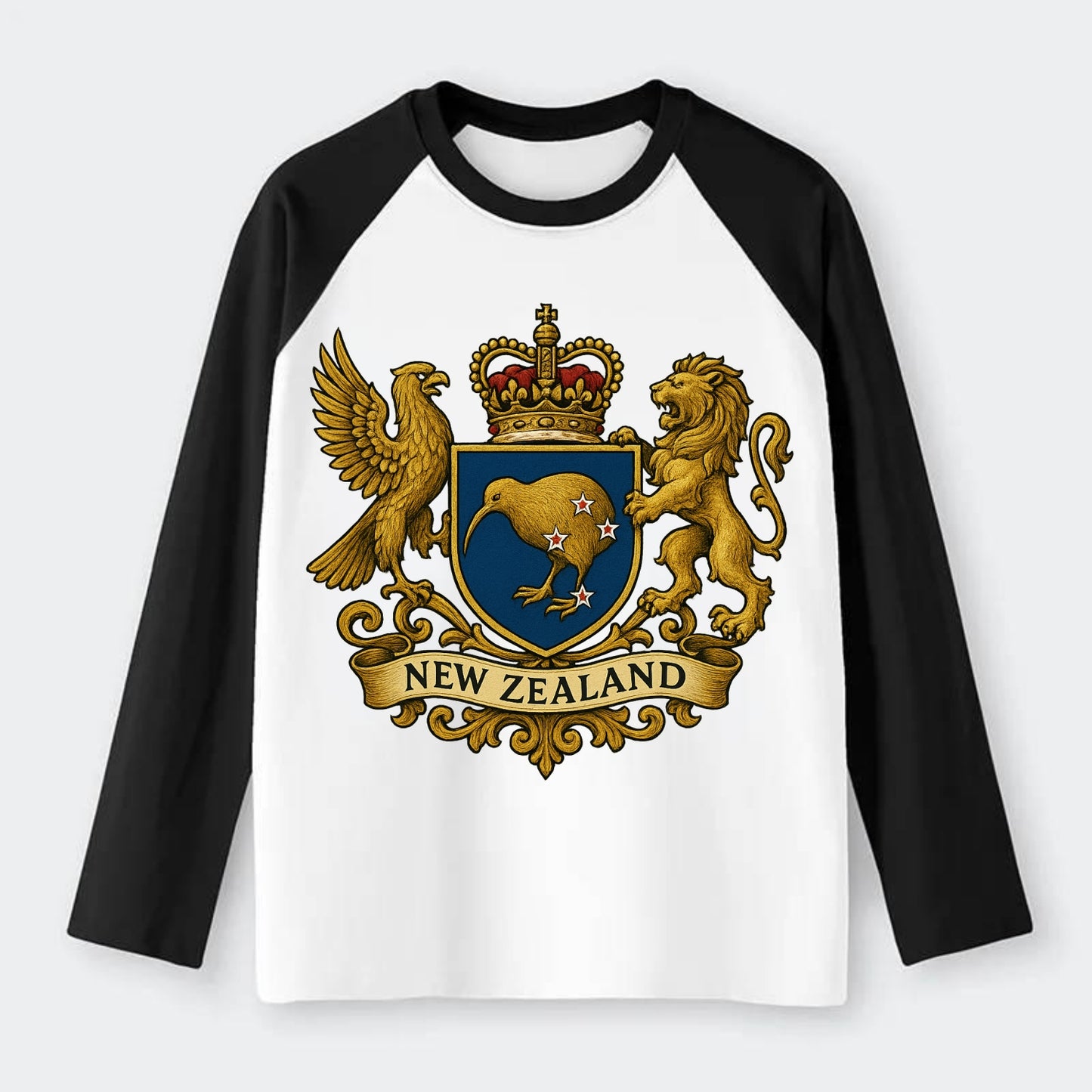 New Zealand Heritage Badge - Raglan Long Sleeve T-Shirt - Black