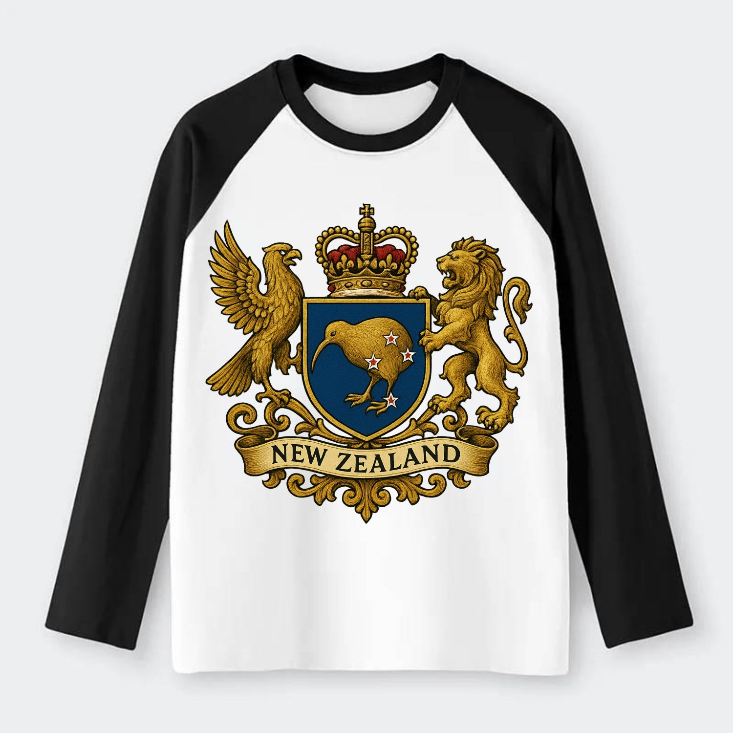 New Zealand Heritage Badge - Raglan Long Sleeve T-Shirt - Black