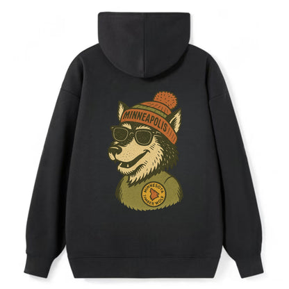 Minnesota Timber Wolf wearing Minneapolis beanie with pom pom and - Classic Pullover Hoodie - Black