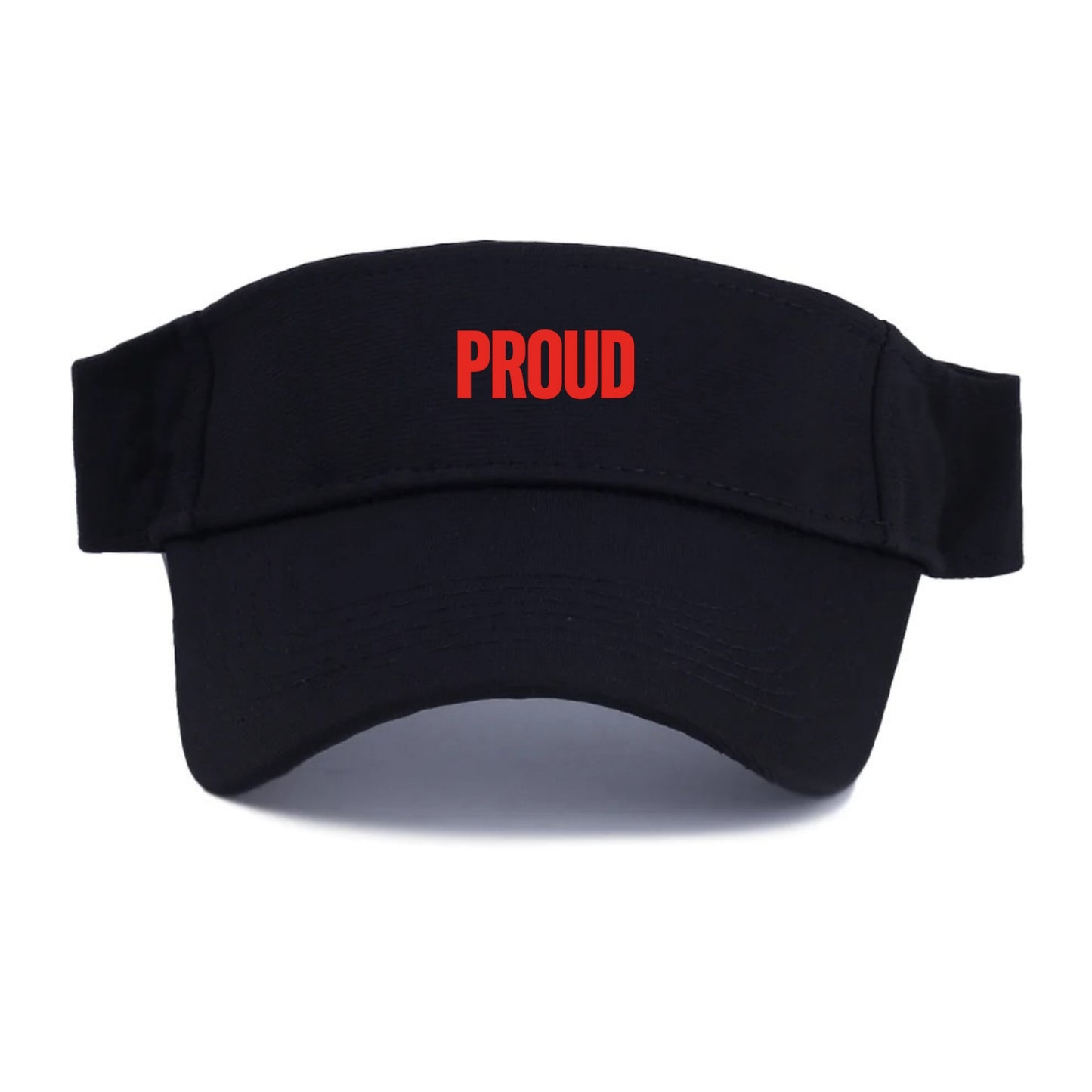 Bold typography design - "PROUD" - satisfied, honored, dignified - Visor - Black