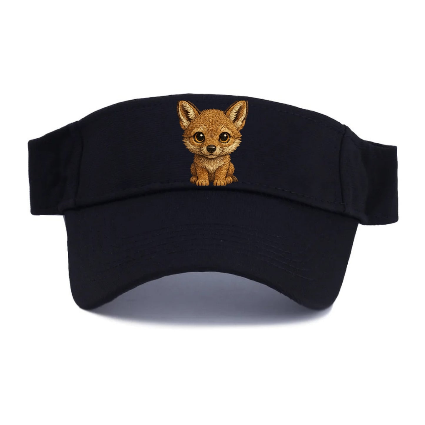 Baby Coyote Pup - tan fur, large ears, golden eyes, front-facing, clever baby - Visor - Black