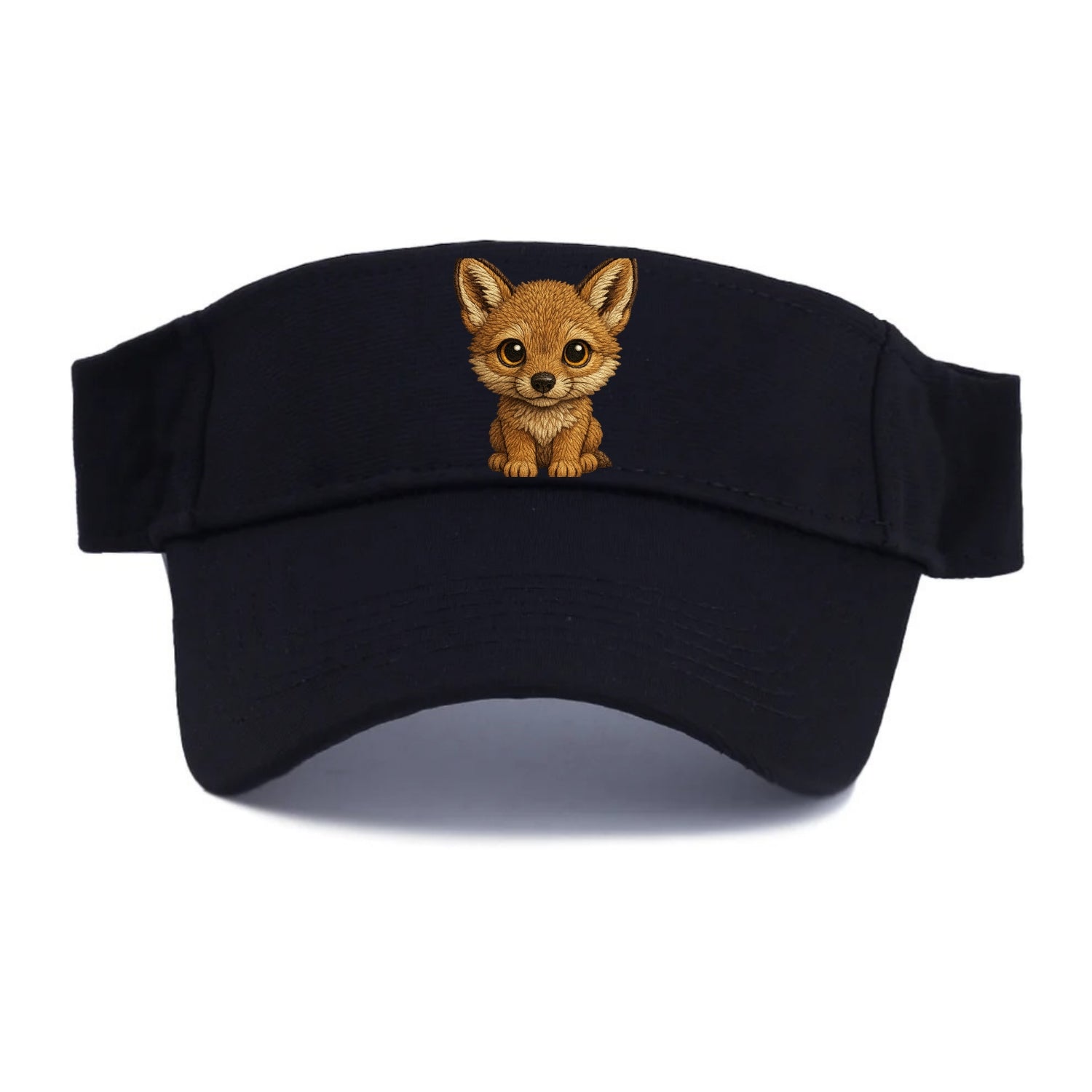 Baby Coyote Pup - tan fur, large ears, golden eyes, front-facing, clever baby - Visor - Black