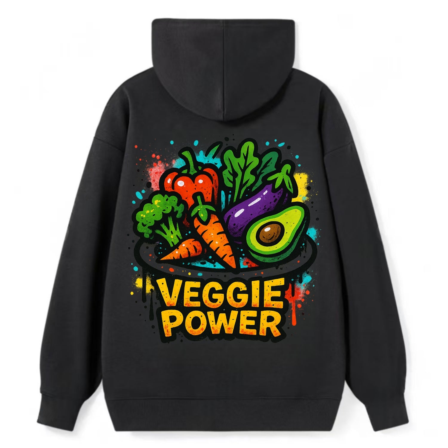 Colorful vegetables and plants on plate - plant-based lifestyle, veggie - Classic Pullover Hoodie - Black