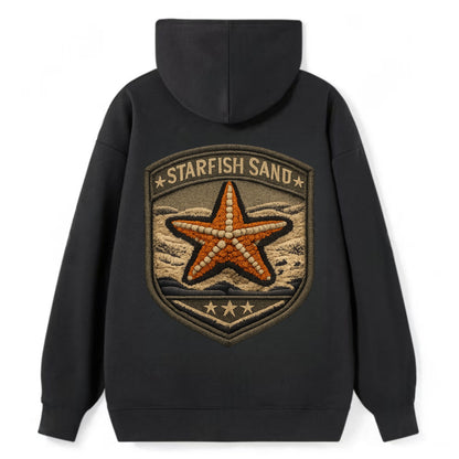 STARFISH SAND - sea star in orange and tan , beachcomber - Classic Pullover Hoodie - Black