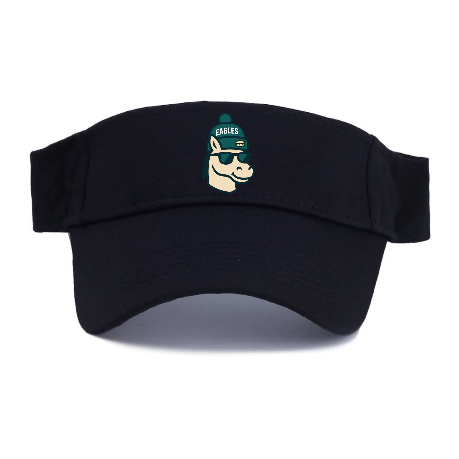 Philadelphia Horse wearing Eagles beanie with cheesesteak patch and wayfarer sunglasses - Visor - Black