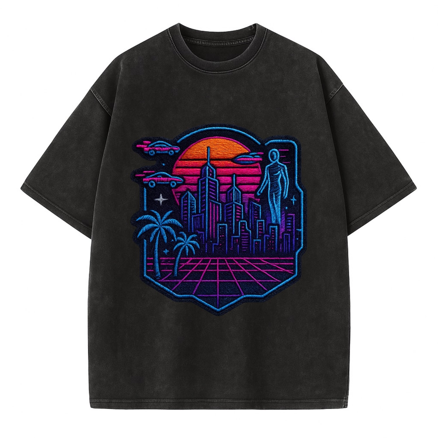 Cyberpunk City - Vintage T-shirt - Black