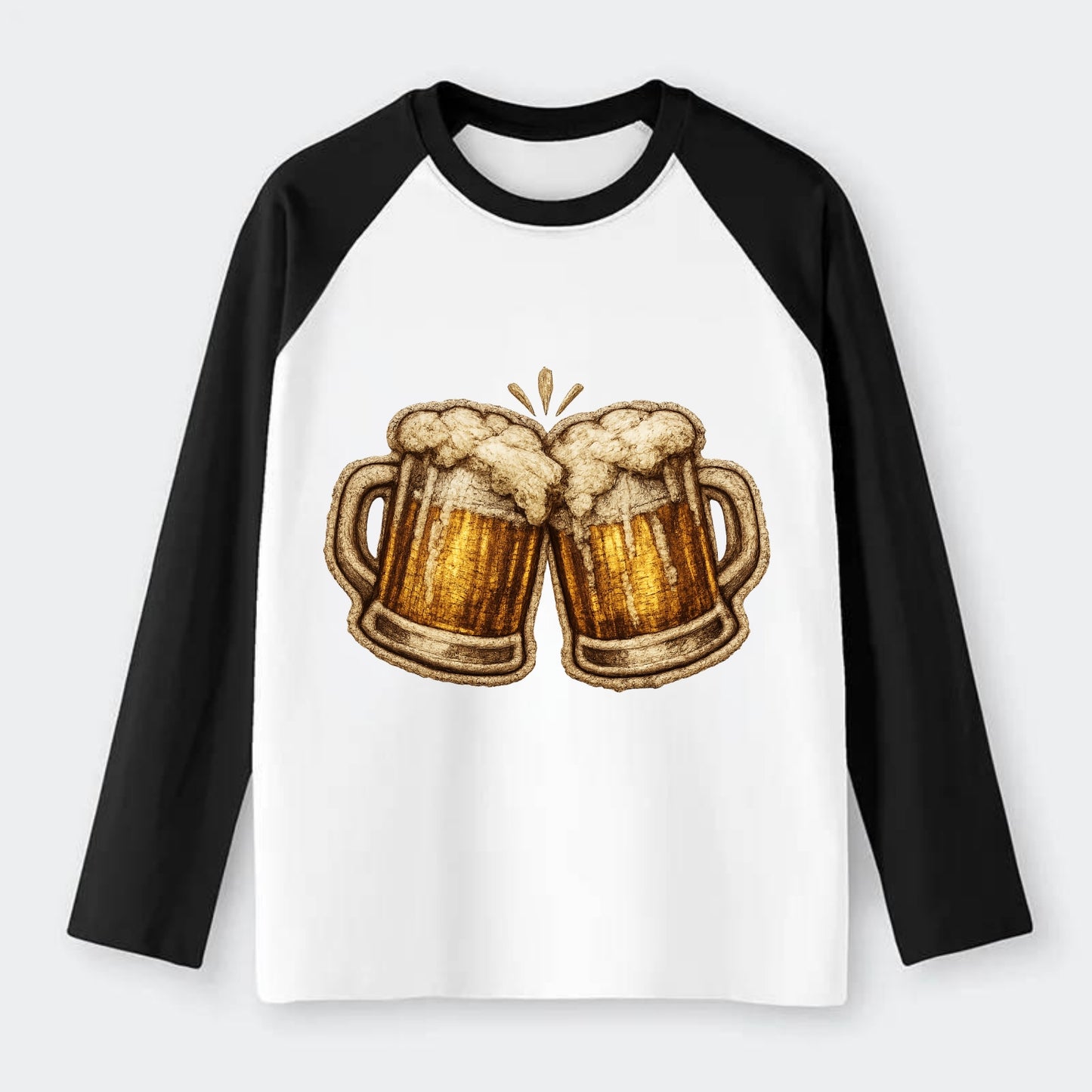 BEER MUG CHEERS - frosty beer stein in gold and amber , brewery - Raglan Long Sleeve T-Shirt - Black