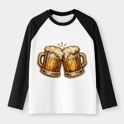 BEER MUG CHEERS - frosty beer stein in gold and amber , brewery - Raglan Long Sleeve T-Shirt - Black
