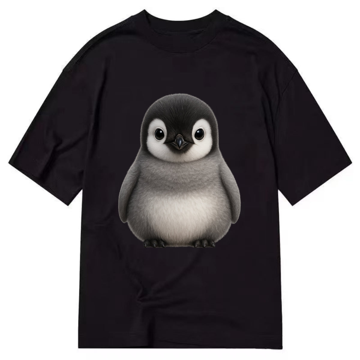 Baby Adelie Penguin - black and white, round body, curious eyes, front-facing, - Classic T-shirt - Black