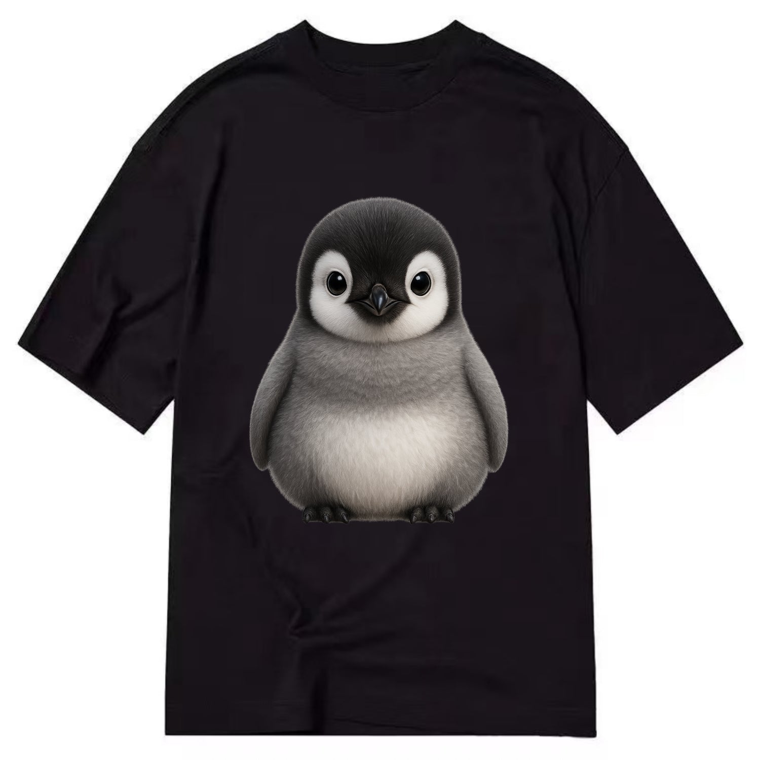 Baby Adelie Penguin - black and white, round body, curious eyes, front-facing, - Classic T-shirt - Black