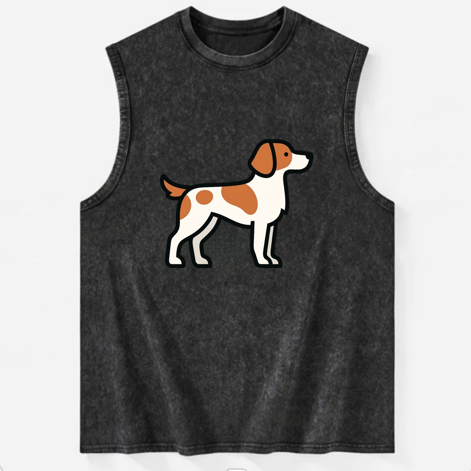 Brittany Spaniel - Orange and white flat side profile - Vintage Washed Tank - Black