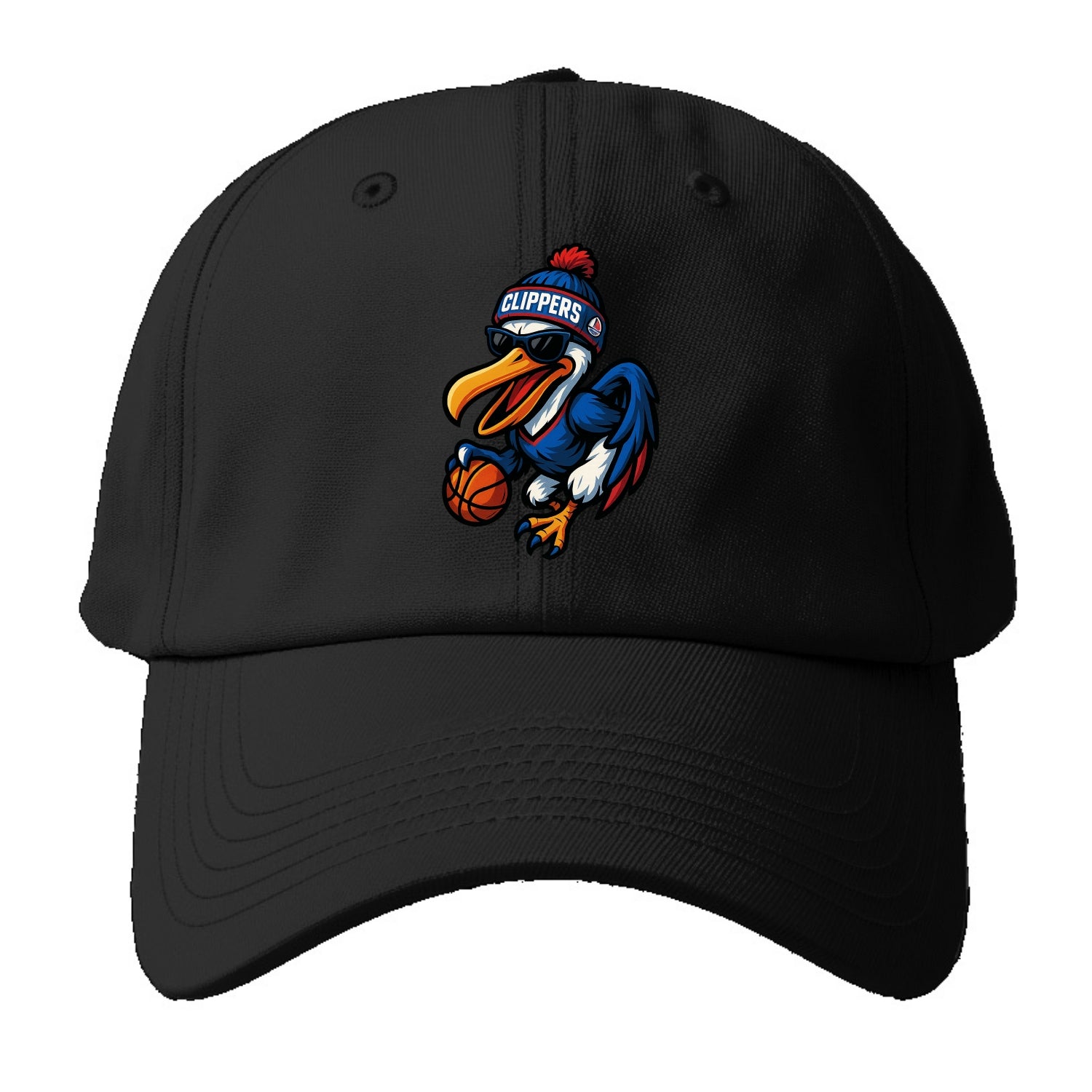 Los Angeles Pelican wearing Clippers beanie with sailboat patch and wayfarer - Baseball Cap - Black