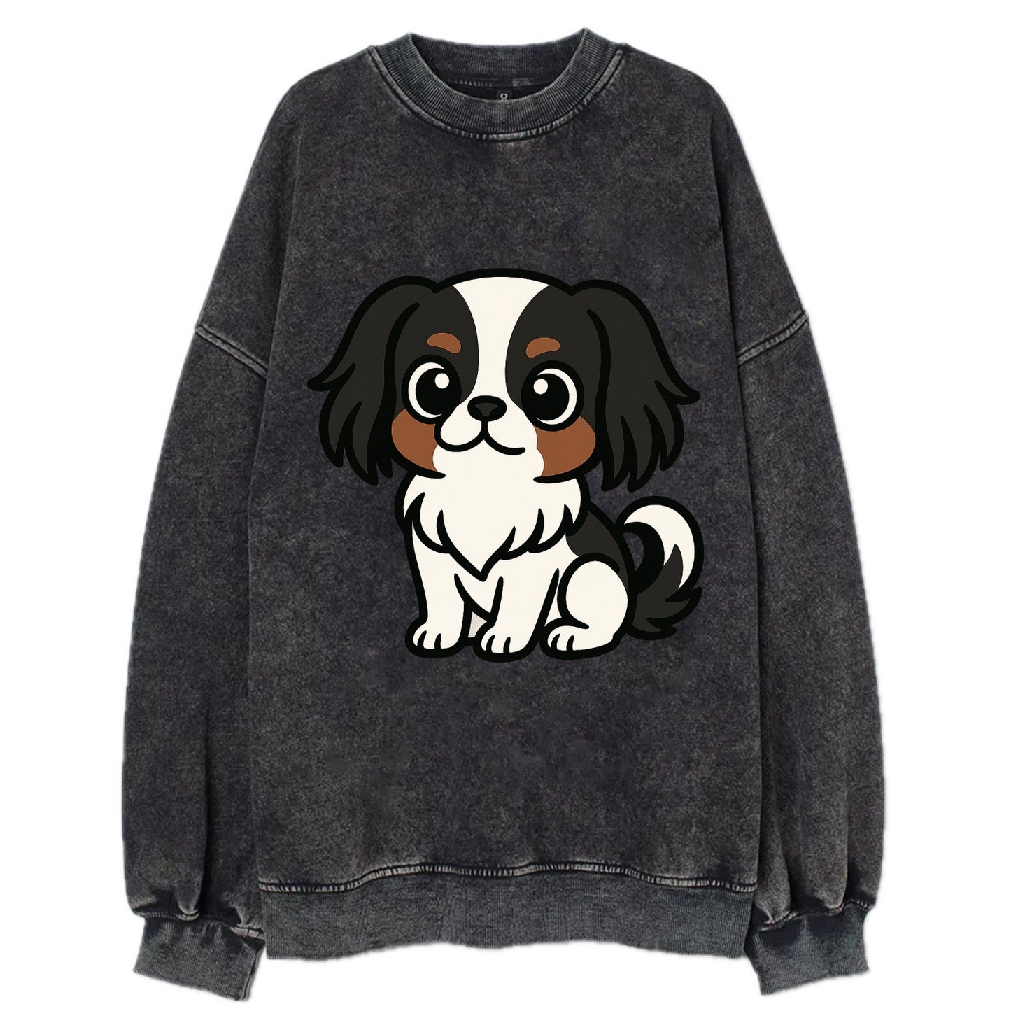 Japanese Chin - Black and white sitting pose - Vintage Sweatshirt - Black