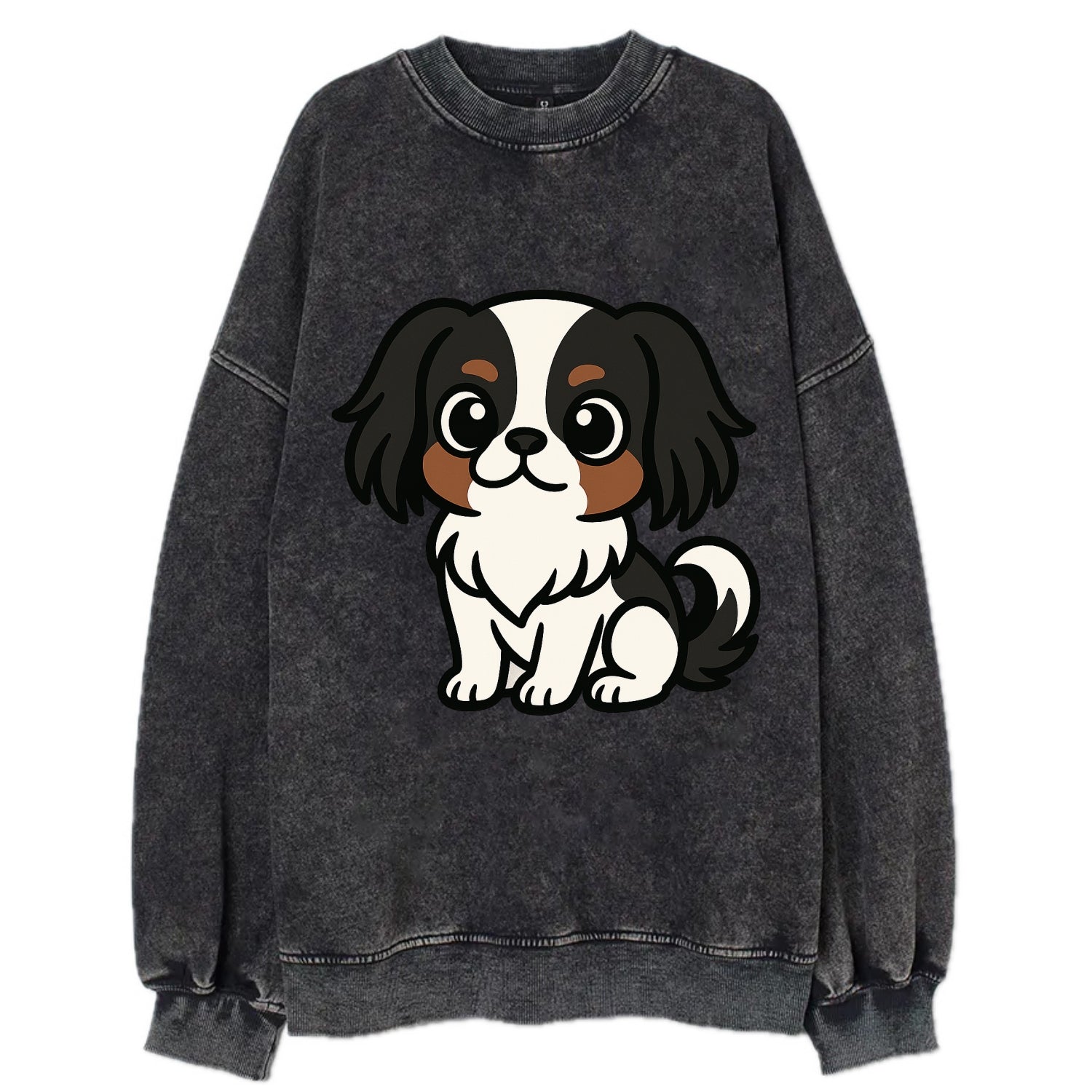 Japanese Chin - Black and white sitting pose - Vintage Sweatshirt - Black