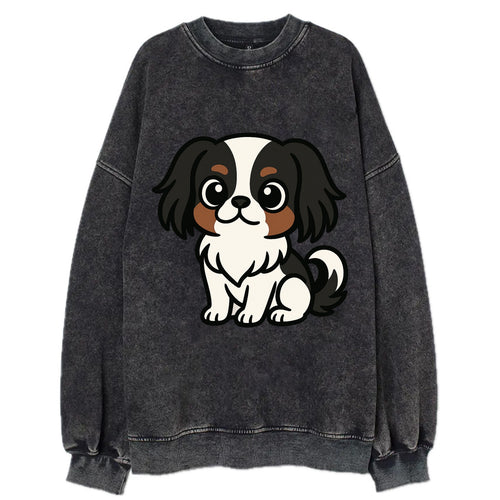 Japanese Chin - Black and white sitting pose - Vintage Sweatshirt