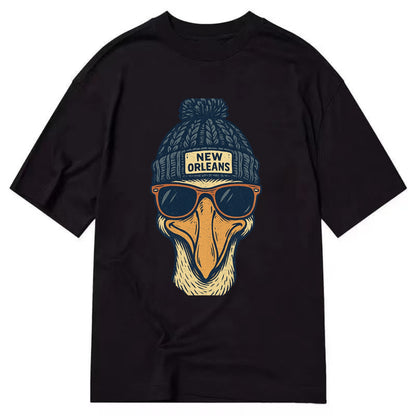 New Orleans Pelican wearing New Orleans beanie with pom pom and wayfarer - Classic T-shirt - Black