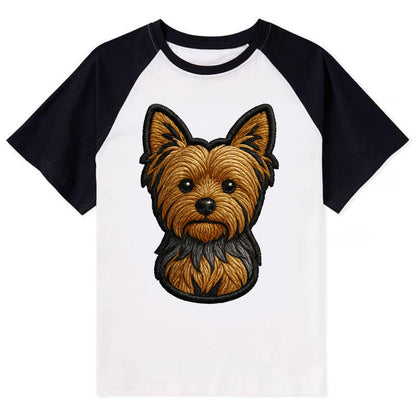 Yorkshire Terrier - Modern tiny dog logo - Contrast Raglan T-shirt - Black