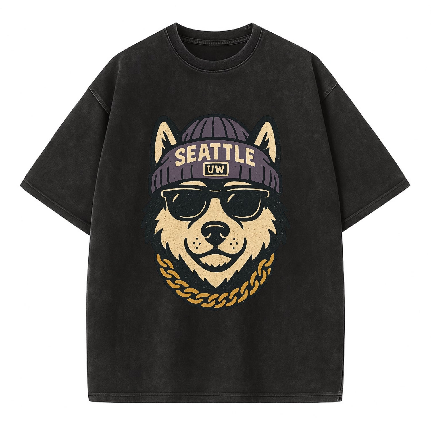Seattle Husky - Vintage T-shirt - Black