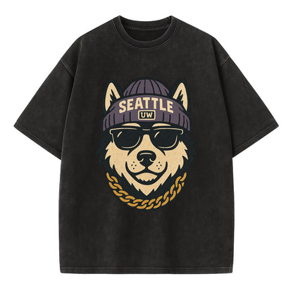 Seattle Husky - Vintage T-shirt - Black