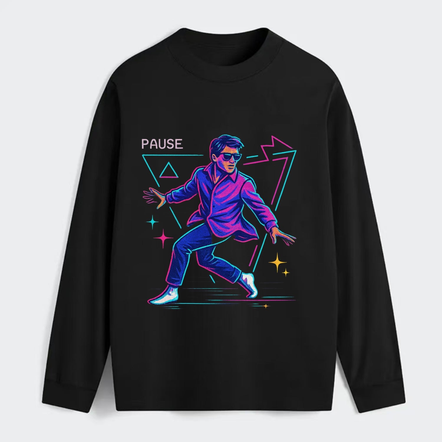 confident figure sliding across polished wooden floor in socks and - Classic Long Sleeve Shirt - Black