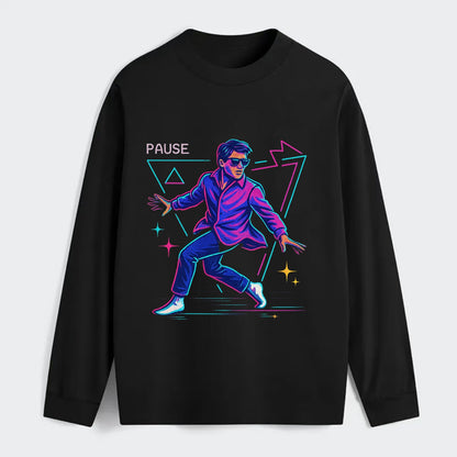 confident figure sliding across polished wooden floor in socks and - Classic Long Sleeve Shirt - Black