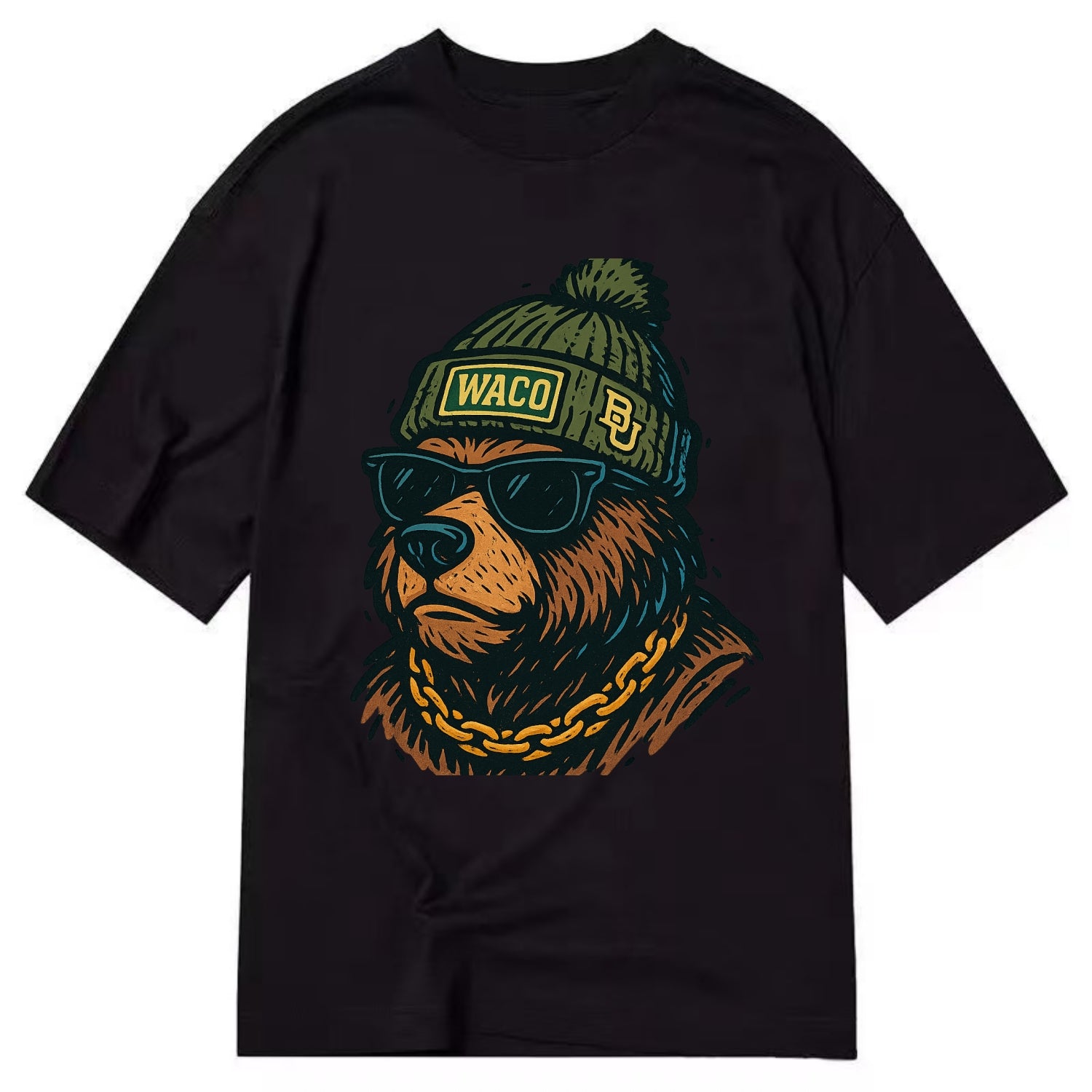 Waco Bear wearing Baylor beanie with BU patch - Classic T-shirt - Black
