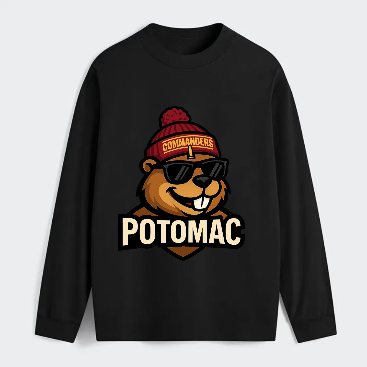 Potomac Beaver wearing Commanders beanie with monument patch and - Classic Long Sleeve Shirt - Black