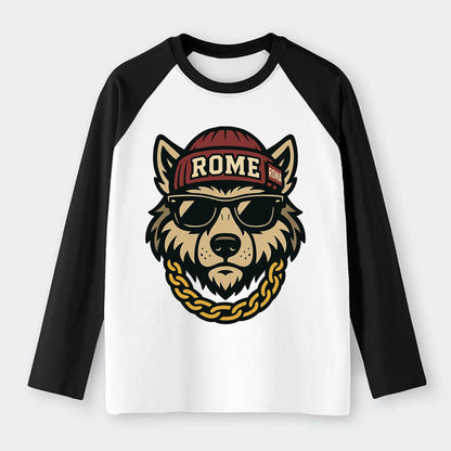 Rome Wolf - Raglan Long Sleeve T-Shirt - Black