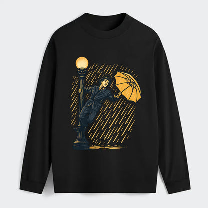 joyful dancing on lamppost in heavy rain with big smile - Classic Long Sleeve Shirt - Black
