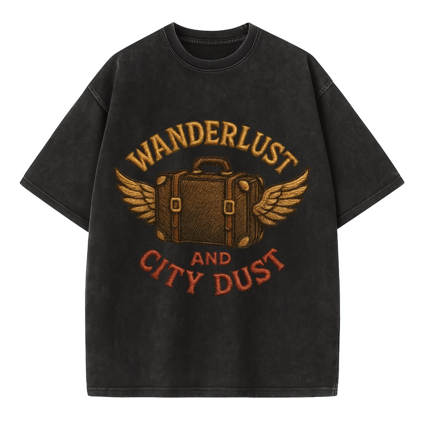 Wanderlust And City Dust  - Vintage T-shirt - Black