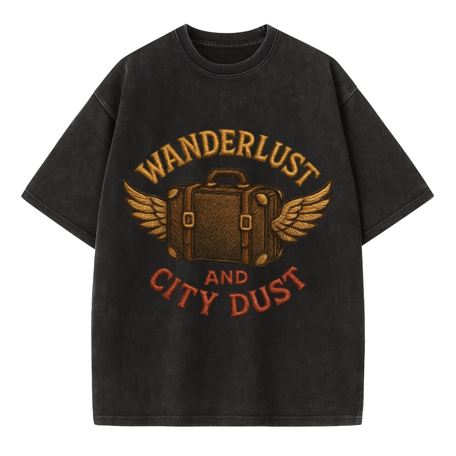 Wanderlust And City Dust  - Vintage T-shirt - Black