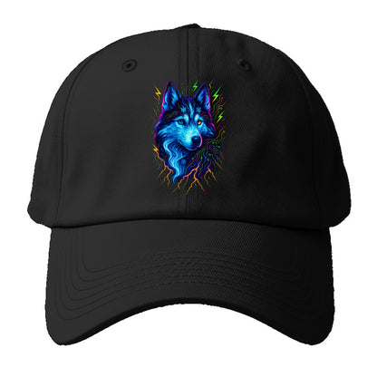Siberian husky with ice-crystal flowing patterns, electric blue and - Baseball Cap For Big Heads - Black