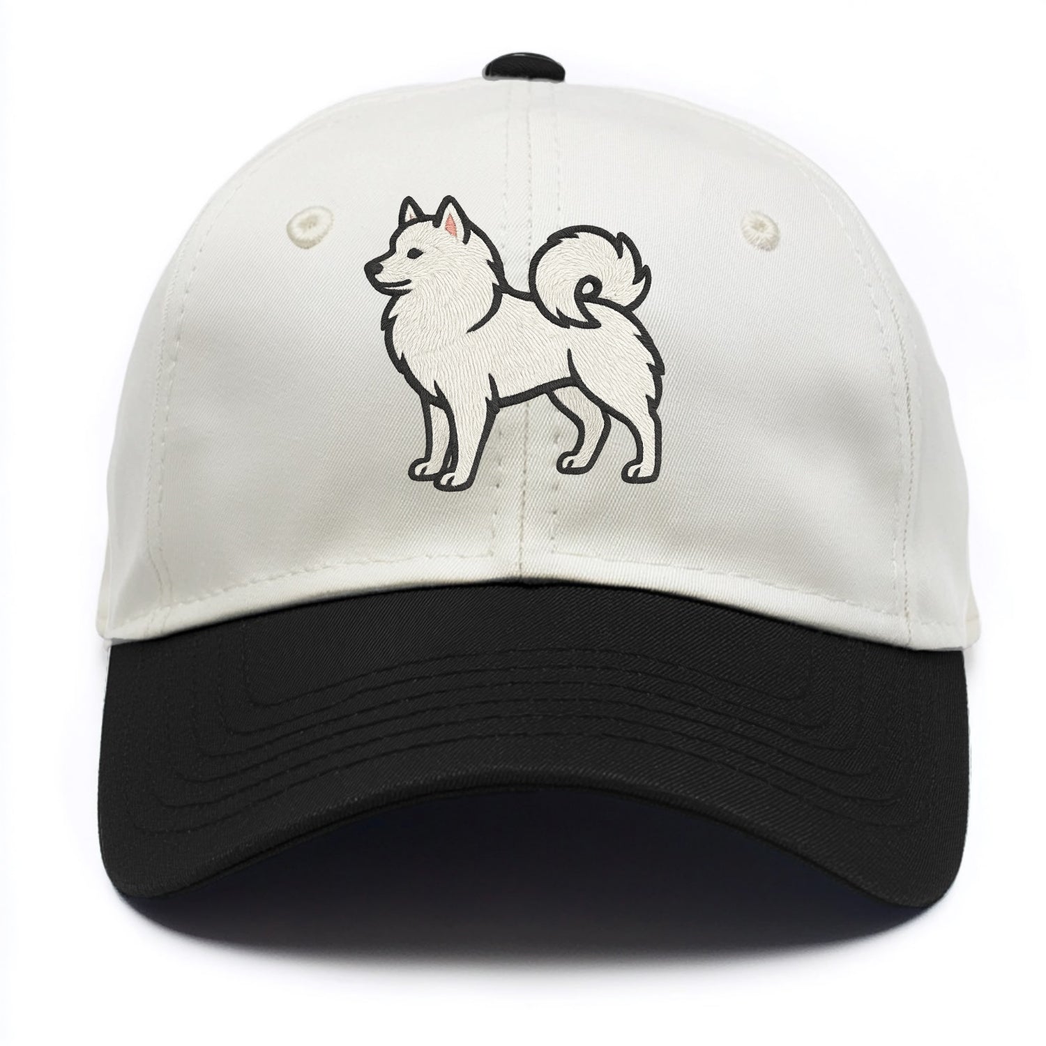 American Eskimo Dog - White spitz embroidered standing design - Two Tone Cap - Black