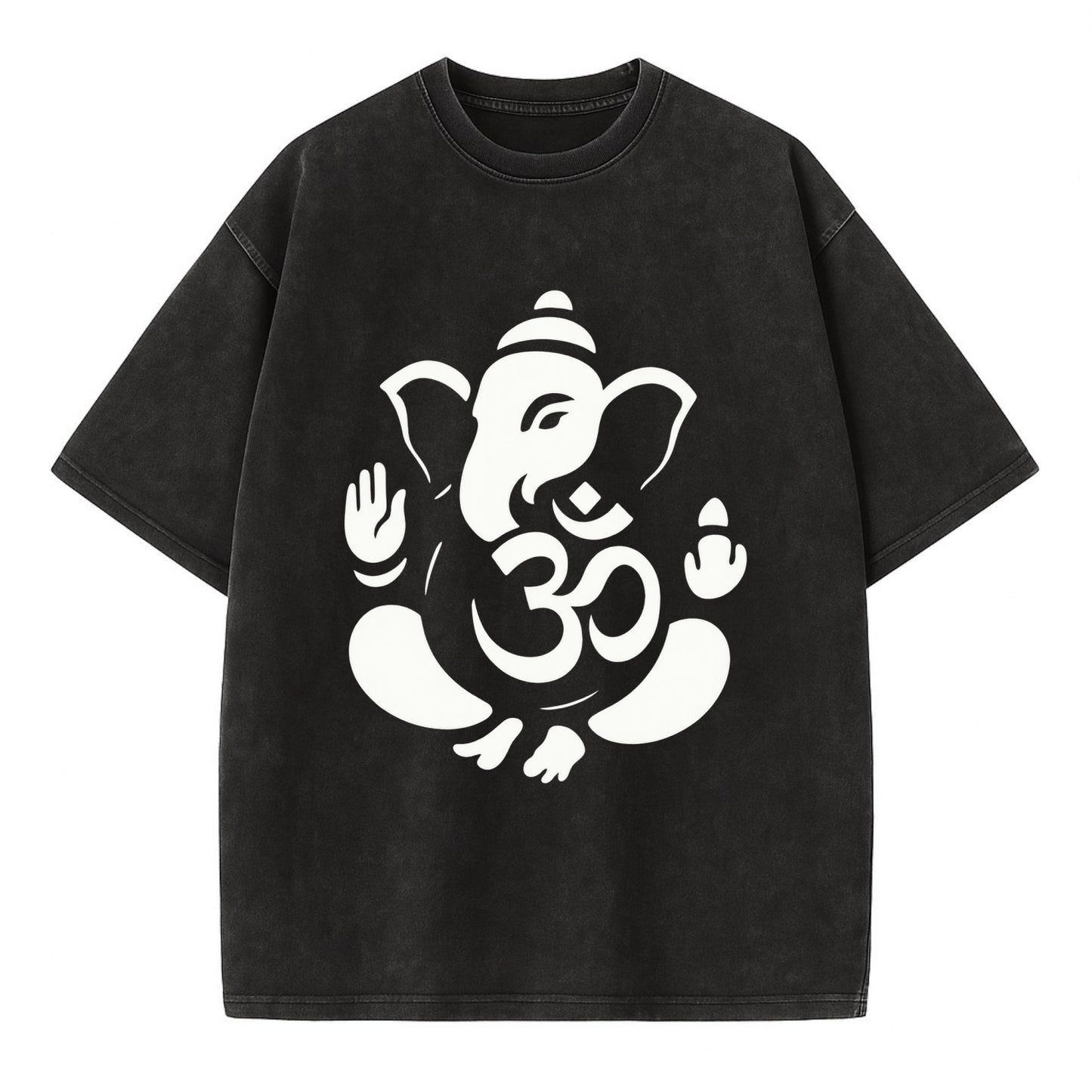 Ganesha elephant silhouette - negative space creates om symbol - Vintage T-shirt - Black
