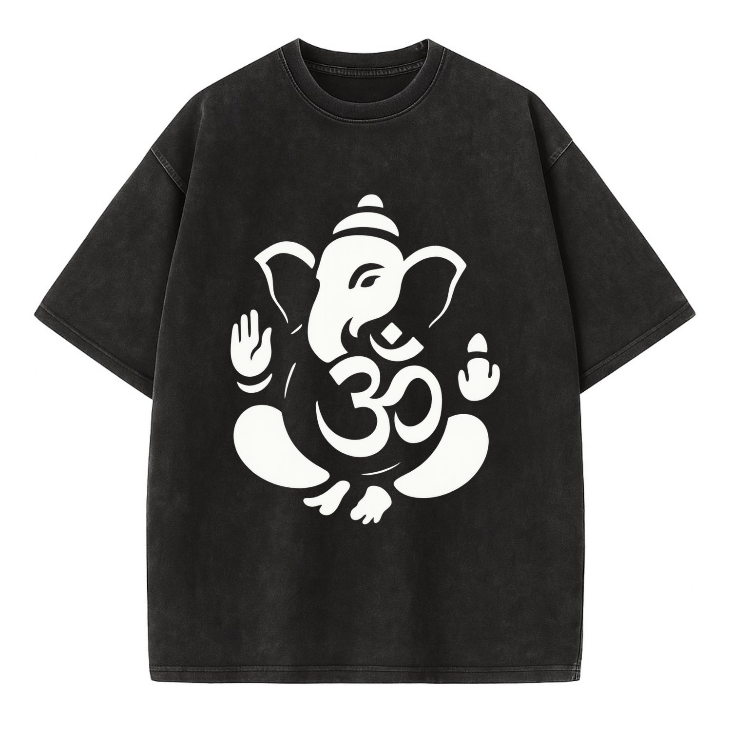 Ganesha elephant silhouette - negative space creates om symbol - Vintage T-shirt - Black
