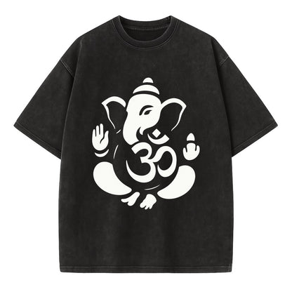 Ganesha elephant silhouette - negative space creates om symbol - Vintage T-shirt - Black