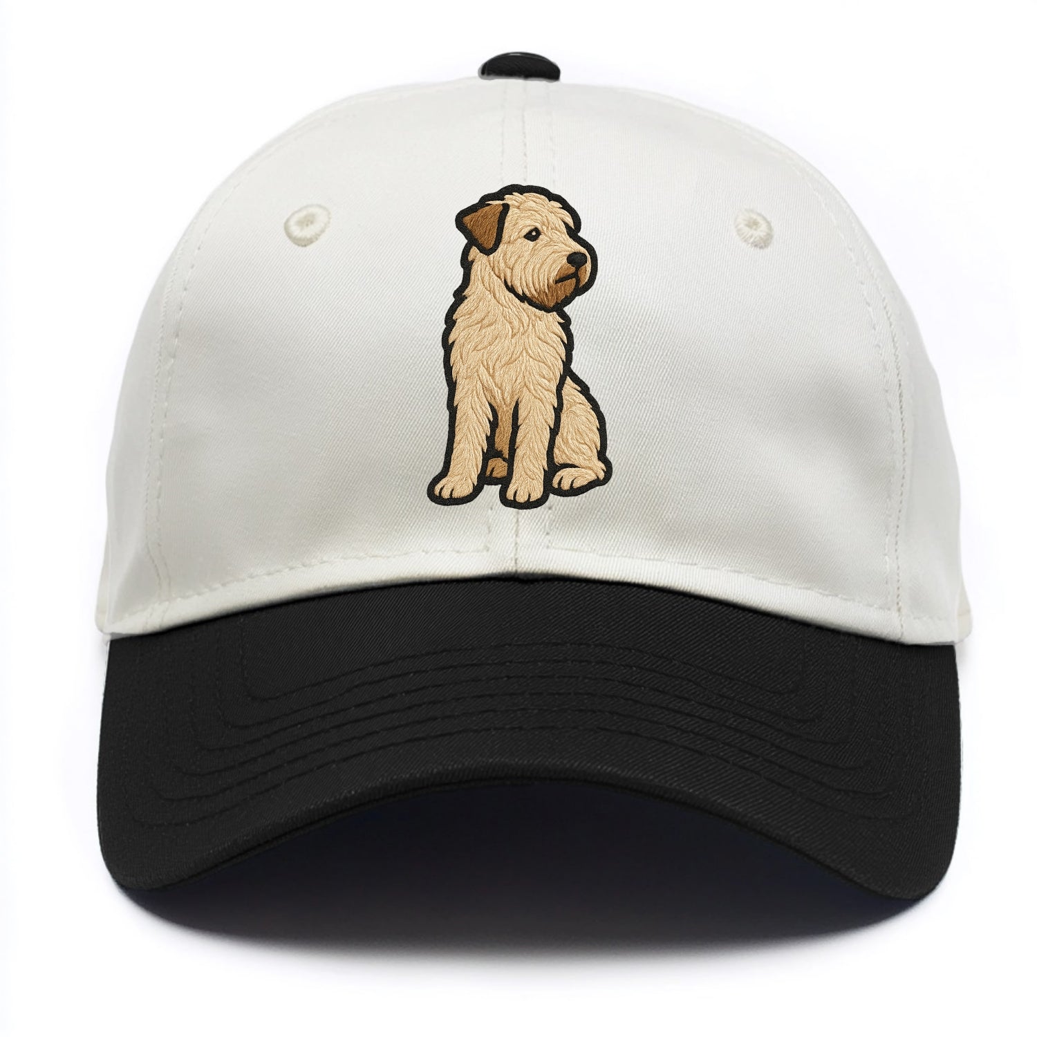 Soft Coated Wheaten Terrier - Light tan flowing coat embroidered pose - Two Tone Cap - Black