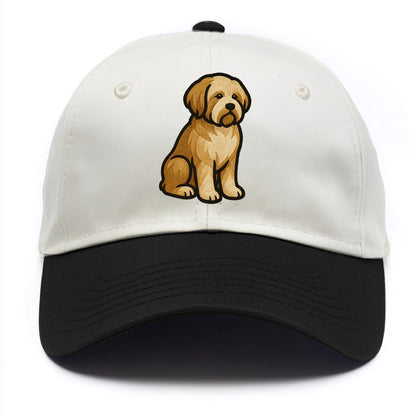 Tibetan Terrier - Gold and white embroidered sitting pose - Two Tone Cap - Black