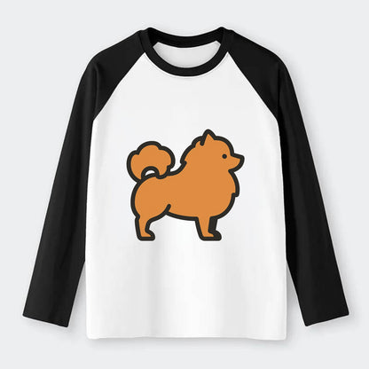 Pomeranian - Orange fluffy flat side profile - Raglan Long Sleeve T-Shirt - Black