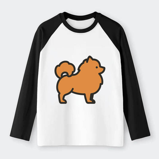 Pomeranian - Orange fluffy flat side profile - Raglan Long Sleeve T-Shirt - Black