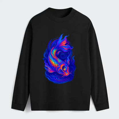 Sacred koi with scales reflecting rainbow prisms, yin-yang patterns in - Classic Long Sleeve Shirt - Black