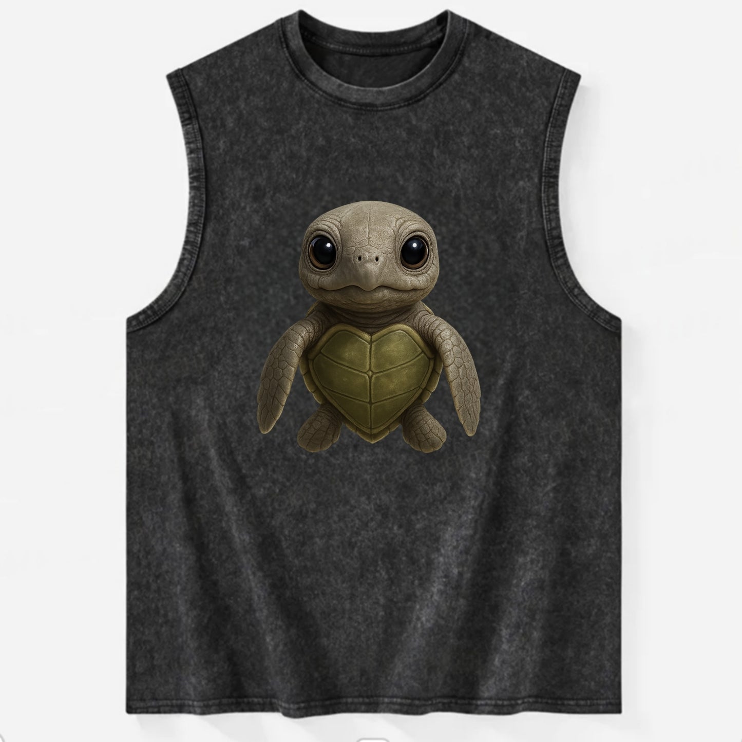 Baby Olive Ridley Turtle - olive green shell, heart-shaped carapace, bright - Vintage Washed Tank - Black